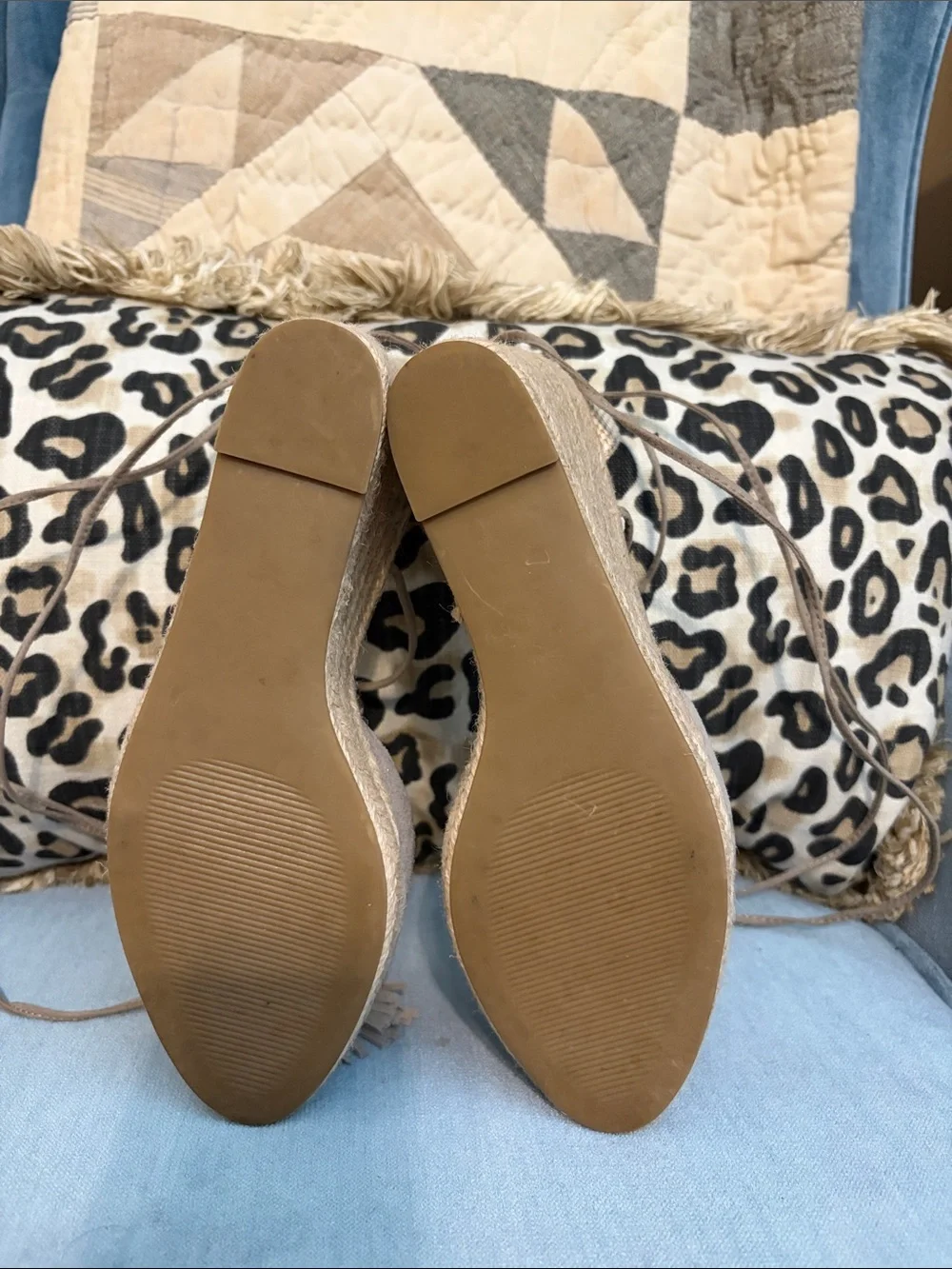 Steve Madden Taupe Suede Espadrille Wedge with Tassel Ankle Ties